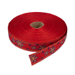 Лента жаккардовая 23 - 25 мм BLITZ С1857 рис. 8887В 25 м лента отделочная Снежинка белый/синий/под золото  фото 4