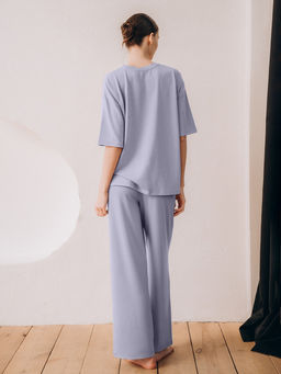 Пижама домашняя Indefini футболка и брюки из полиэстера голубая  фото 5