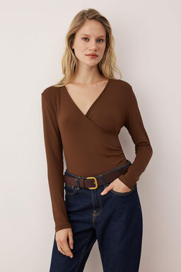 Siyah Soft Touch Kruvaze Drapeli Alttan C?tc?tl? Esnek Orme Body TWOAW26BD00015 - Trendyolmilla фото 2