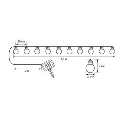 USL-S-126/PT1800 FROST BULBS Садовая гирлянда на солнечной батарее Матовые лампочки. 10 светодиодов. Теплый белый свет. 1*АА Ni-Mh аккумулятор в/к. IP44. TM Uniel - Volpe фото 11