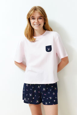 Trendyolmilla Pembe Cok Renkli Cicekli Sortlu Orme Pijama Tak?m? THMSS24PT00214  фото 2