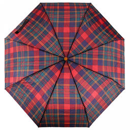 Зонт механический Шотландка плащевка, 8 лучей, д/купола 94см, 3 сложения, 24см в сложенном виде, пластмассовая ручка, бордовый с синим и зеленым, 210гр (Китай) - Домашняя мода фото 3