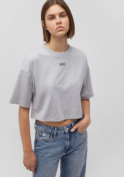 Mavi Logo Bask?l? Gri Crop Tisort