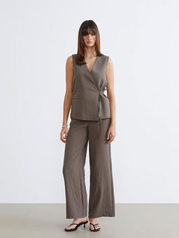 Kruvaze Yaka Dokulu Kad?n Klasik Yelek