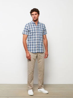 Regular Fit K?sa Kollu Ekose Poplin Erkek G?mlek