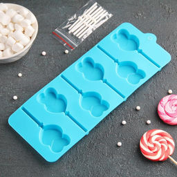 Форма для леденцов Доляна Влюблённость, силикон, 9.5?24?1 см, 6 ячеек (4.2?3.3 см), с палочками, МИКС  фото 3