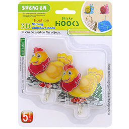 Крючок на липучке "Курочка ЗD" металлический, ПВХ основание, 2 штуки 7х7,5х2см, в блистере (Китай)