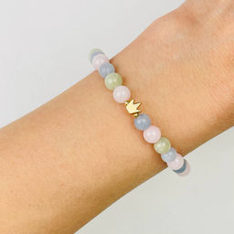 Браслет детский из Кварца микс и Берилла со вставкой "корона" 15 см