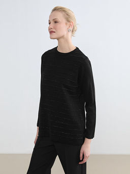 Bisiklet Yaka ?izgili Kad?n Triko Kazak