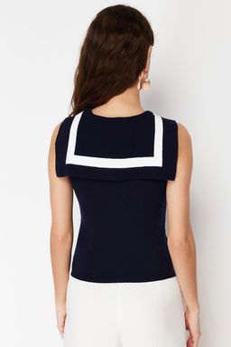 Lacivert Denizci Yaka Premium/ Ozel Iplikli Triko Bluz TWOSS24BZ00224 - Trendyolmilla фото 6