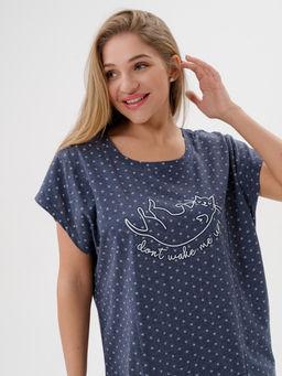 Ночная сорочка из кулирки Котик синий меланж - Амадэль фото 4