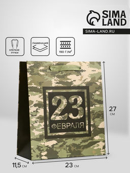 Цена за 2 шт. Пакет подарочный вертикальный «23 февраля», ML 23×27×11.5 см
