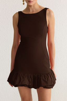 TRENDYOLMILLA Siyah Balon Etek Detayl? Ici Sort Astarl? Dokuma K?sa Elbise TPRSS25EL00059  фото 18