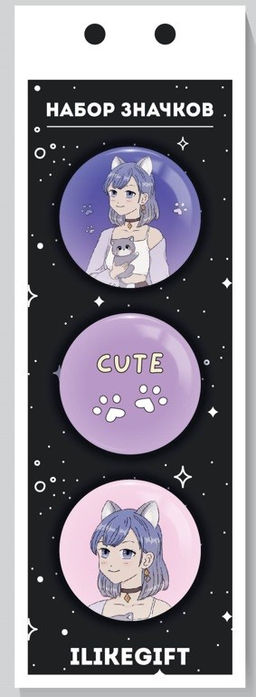 Набор значков 3 шт. iLikeGift Аниме "Cute cat Girl"