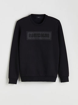 Bisiklet Yaka Bask?l? Erkek Sweatshirt