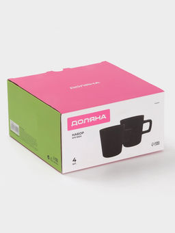 Набор кружек Доляна «Гранит», 4 шт., 340 мл, керамика, чёрный