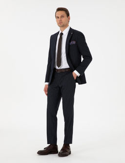 Lacivert Ex. Slim Fit _izgili Tak_m Elbise