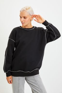 TRENDYOLMILLA Siyah Regular/Normal Kal?p Karyoka Dikisli Kal?n Ici Polarl? Orme Sweatshirt TWOAW22SW0267  фото 7