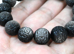Браслет из Обсидиана шарик резной 13мм, 35г