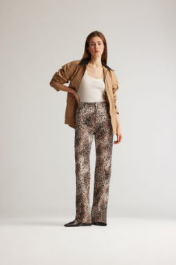 Straight Fit Gabardin K?sl?k Pantolon Yuksek Bel Y?lan Desenli Uzun Boy