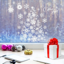 Наклейки на окна многоразовые «С Новым годом», 33 х 50 см