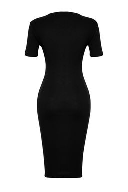 Siyah Bisiklet Yaka Fitilli Esnek Orme Midi Kalem Elbise TWOSS24EL00486 - Trendyolmilla фото 8