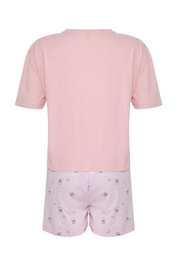 Trendyolmilla Pembe %100 Pamuklu Ay?c?k ve Y?ld?z Desenli Sortlu Orme Pijama Tak?m? THMSS25PT00081  фото 7