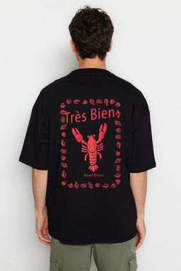 TRENDYOL MAN Tas Unisex Oversize/Genis Kesim Istakoz Bask?l? T-Shirt TMNSS25TS00051