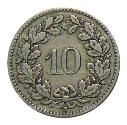 Монета 10 раппенов 1908 года Швейцария
