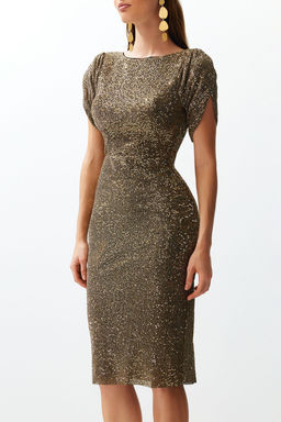 Alt?n Vucuda Oturan Par?lt?l? Orme Payet S?k Abiye Gece Mezuniyet Elbisesi TPRSS24EL00108