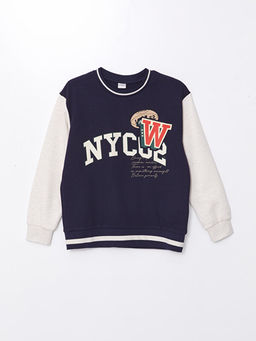 Bisiklet Yaka Bask?l? Erkek ?ocuk Sweatshirt