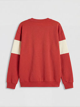 Bisiklet Yaka Bask?l? Erkek ?ocuk Sweatshirt