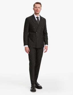 Siyah Ex. Slim Fit _izgili Kruvaze Tak_m Elbise