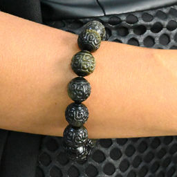 Браслет из Обсидиана шарик резной 14мм, 55г