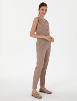 Camel Keten Kar___ml_ Kuma_ Pantolon