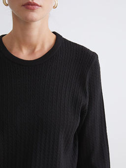 Bisiklet Yaka Kendinden Desenli Kad?n Triko Kazak