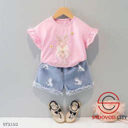 Летний костюм двойка для девочки с джинсовыми шортами