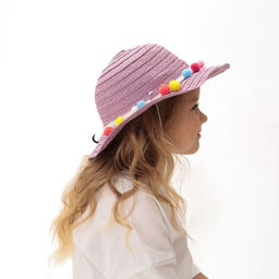 Шляпа с бомбошками для девочки MINAKU, фиолетовая, размер 50