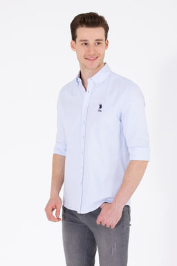 Мужская голубая базовая рубашка с длинным рукавом