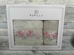 Набор полотенец Pupilla EVA хлопок (2 шт) (50*90,70*140) букет цветов бежевый