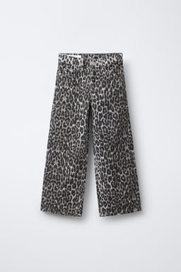 ANIMAL PRINT WIDE-LEG DENIM TROUSERS - Zara фото 8