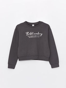 Bisiklet Yaka Bask?l? Uzun Kollu K?z ?ocuk Sweatshirt