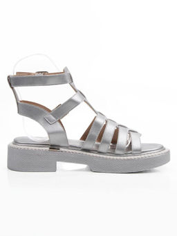 08-PEQ209-3 GREY/SILVER Босоножки женские (натуральная кожа)