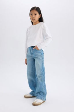 K?z Cocuk Wide Leg Genis Paca Jean Pantolon