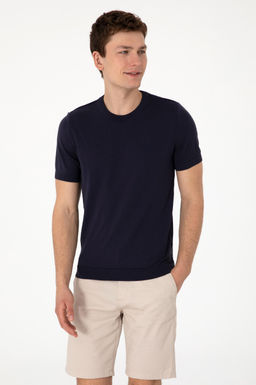 Erkek Slim Fit Bisiklet Yaka Lacivert Kazak