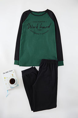 Erkek Yesil Bask?l? Orme Erkek Pijama Tak?m? TEDAW25PT00002