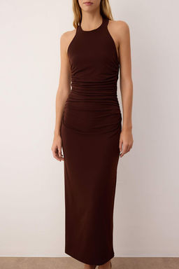 TRENDYOLMILLA Yag Yesil Duz Buzgu / Drape Midi Burgu Detayl? Esnek Orme Elbise TWOSS25EL00676 фото 3