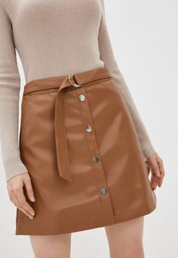 Кожаная юбка горчичного оттенка