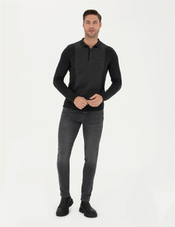 A__k Gri Melanj Slim Fit D__meli Polo Yaka Triko Kazak