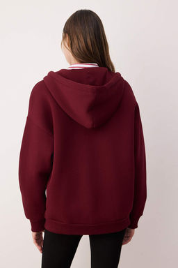 Bordo Oversize/Rahat Kesim Fermuarl? Kal?n Ici Polarl? Orme Sweatshirt TWOAW24SW00188